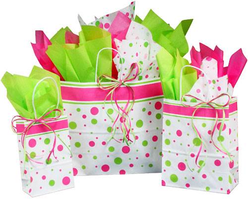 pink and green gift bags