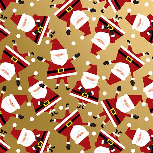 Dancing Santa Gold Gift Wrap Paper