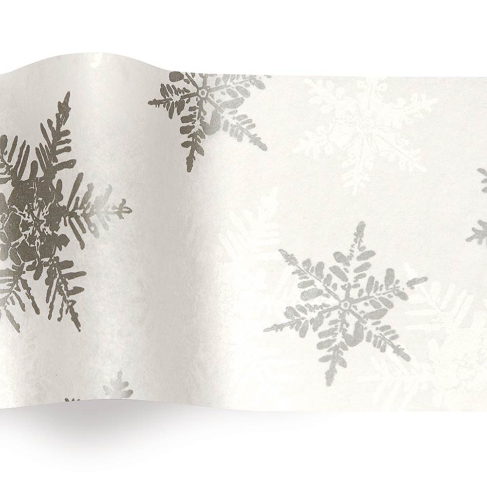 White/Silver Snowflakes Tissue Paper with Sparkle – Peony Garden Graphics