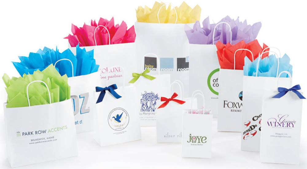 Digitally printed customized tissue paper, gift bags