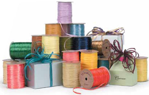 Pearlized Hunter Gift Wrap Packaging Raffia Ribbon with Gift Tags