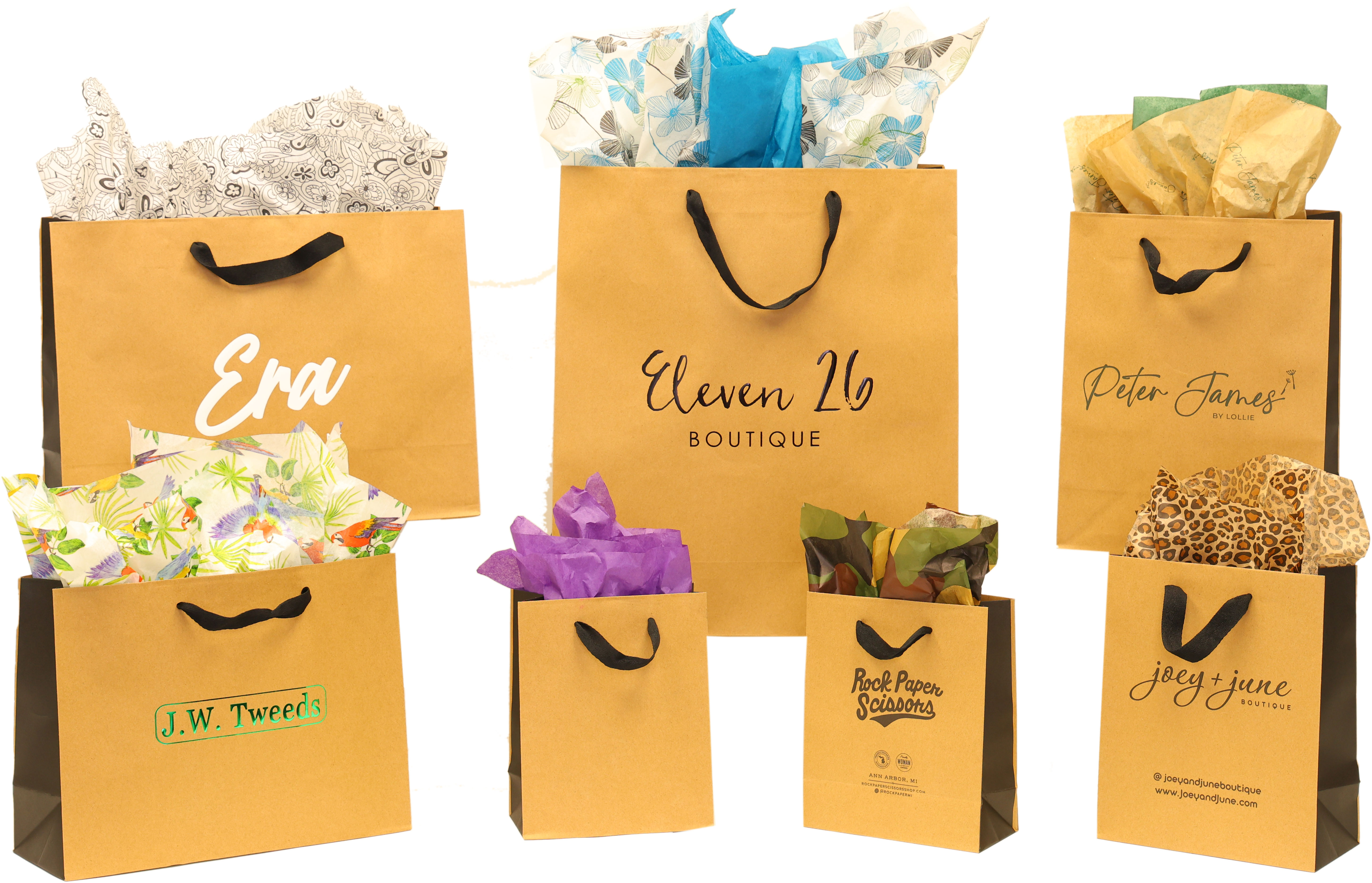 Fold Over J-Cut Shopping Bags (Kraft w/ Black Gussets)